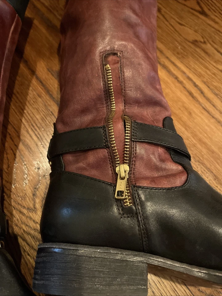 Vince Camuto Tall Leather Riding Boot Black Brown Low Heel Wide Calf Buckle 7B - Image 4 of 4