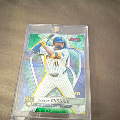 Topps 2025 Finest Jackson Chourio #10 Milwaukee Brewers Green 16/99