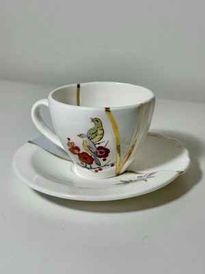 Seletti Kintsugi Porcelain Tea Coffee Cup & Saucer Marcantonio Gold W Box