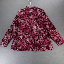 CJ Banks Shirt Womens 1X Pink Floral Button Up Long Sleeve Linen Cotton Print