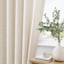Natural Pinch Pleated Linen Curtains 84 Inch Length 2 Panels for Living Room