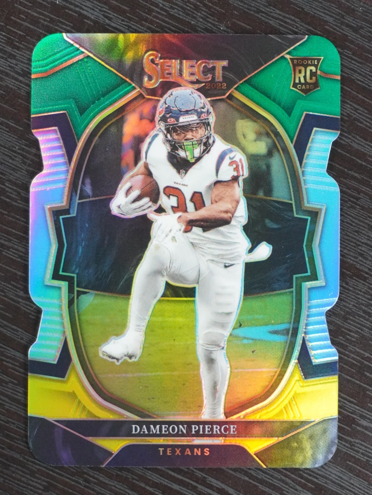 2022 Panini Select #47 Dameon Pierce RC Green and Yellow Prizm Die Cut Rookie