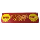 Vintage Shell Gasoline Sign - Mechanic on Duty Gas Pump Porcelain Sign