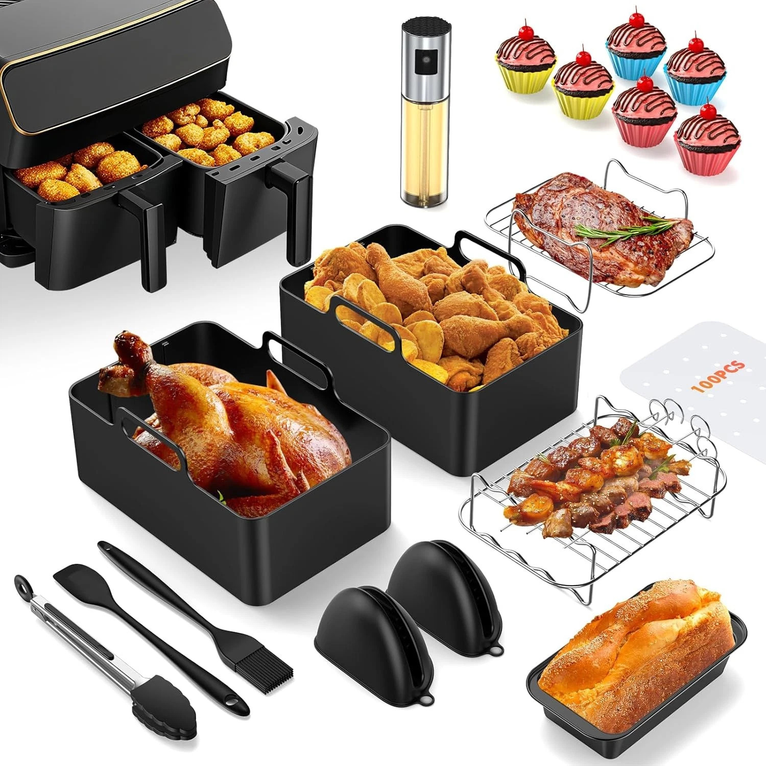 18 Piece Air Fryer Accessories Set Nonstick Dishwasher Safe & Durable Party New