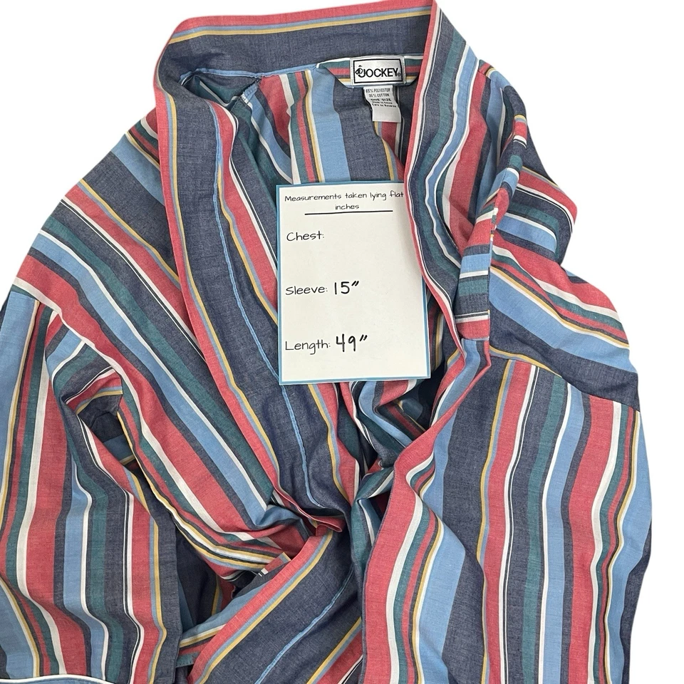 Jockey Robe 男式均码蓝色多色条纹带口袋和领带尺寸 OS — 第 3/4 张图片