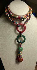 Boho pre-owned no brand multicolored wooden beaded pendant necklace