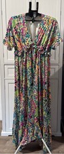 Beeson River Women's Floral Maxi Dress Colorful V-Neck Short Sleeve Ruffle