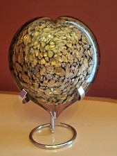 Heavy Art Glass Heart Sculpture /Ornament - Gold Aventurine & Black Cased Glass