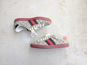 Baskets Gucci Ace monogramme hommes 8,5 toile logo rouge chaussures basses429445 Supreme