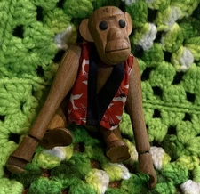 Vintage Jointed Wooden Carved Monkey Toy Decor Display As Is See Photos