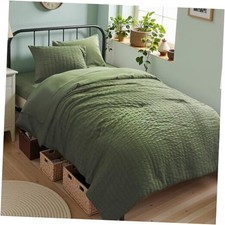 Comforter Set 5 Pieces, Olive Green Seersucker Bed in a Twin 01 - Olive Green