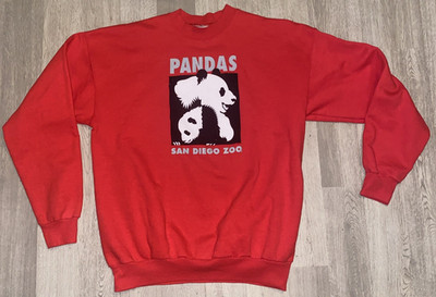 VINTAGE San Diego Zoo Panda Sweatshirt Large Red Hua Mei And Bai Yun Pullover