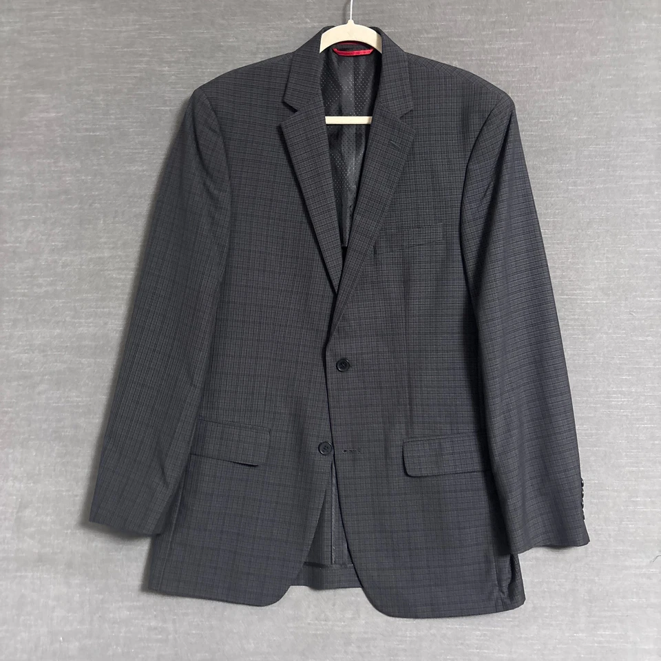 Abrigo Deportivo Alfani 40L Calce Ajustado Gris Carbón Cuadros Chaqueta Blazer Clásica Foto 2 de 4