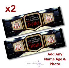 2 x Personalised WRESTLING Birthday Photo Banners LARGE Kids Party BELT RING