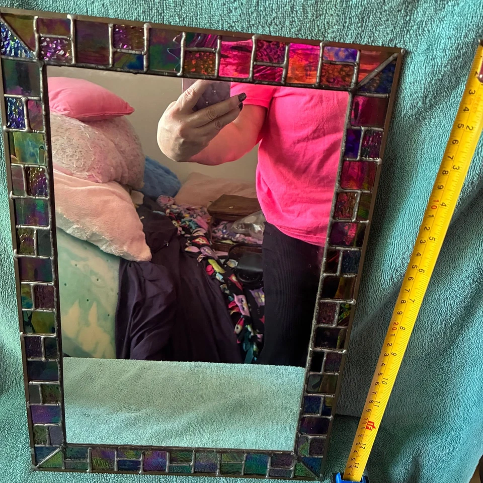 Purple and Turquoise Iridescent Mosaic Square Wall Mirror - Image 2 of 4