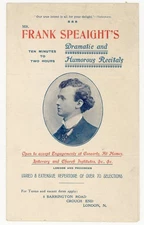 c.1890 Frank Speaight Dramatic & Humorous Recitals Victorian Leaflet
