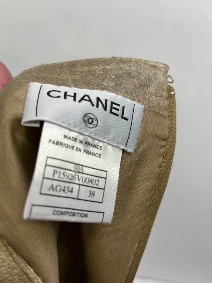 CHANEL Auténtica Mujer Piel de Cordero Cuero Falda Recta Logo Marca de Coco De Colección Foto 4 de 4