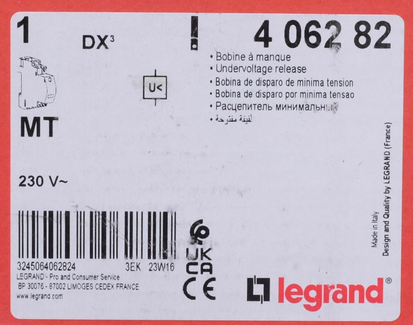 Déclencheur à minimum de tension Legrand DX³ 406282 pour tableau électrique bipolaire
