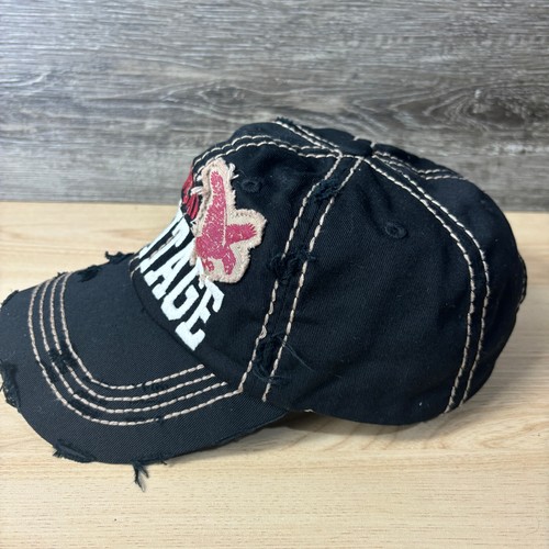 American Heritage Hat Cap Strap Back Black Eagle Distressed One Size Adjustable - Picture 4 of 9