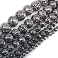 Volcanic Gunmetal Lava Rock Metallic Titanium Coated Bead 15" Strand 4-12mm