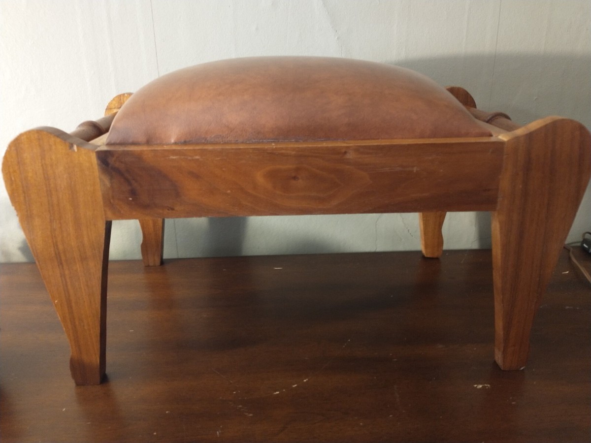 Lovely Vintage Wood And Faux Material Foot Stool | eBay Lovely Vintage Wood And Faux Material Foot Stool | eBay