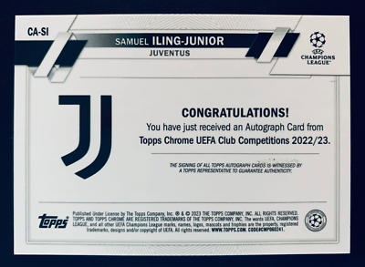 Topps Chrome SAMUEL ILING 直筆サインカード RC 2022-23 Topps Chrome UCC CA-SI Samuel Iling-Junior Autograph
