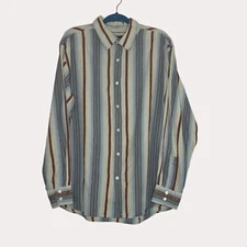 True Grit Mens Button Front Shirt Top Stripe Blue XL bv