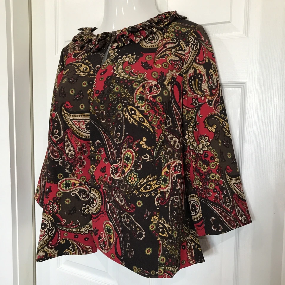 Ivy Chic коричневый осени открытый передний карнавальный воротник пейсли печать куртка плюс размер 1 X - Изображение 2 из 4