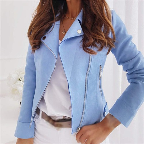 Slim 2024 Lapel Zipper Short Coat Deerskin Velvet Polyester Women's Clothing - Picture 16 of 24