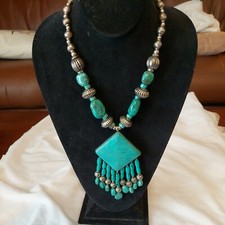 Turquoise Look and Silver Tone Choker Style Necklace