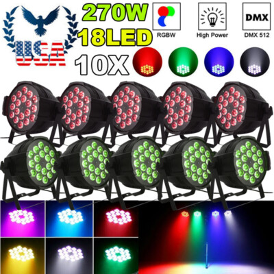 10PCS 270W RGBW 18LED Par Stage Light DMX-512 Disco Wedding Party Show Lighting