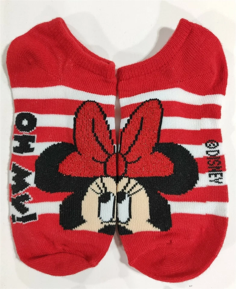 Minnie Mouse Socks Girls LARGE 4-10 Disney 6-Pair No Show Cute Kids Gift - Image 2 of 4