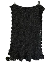 Gorgeous Handmade Crochet Scarf Shawl Black w Tan flecks scalloped edge 70" x 22