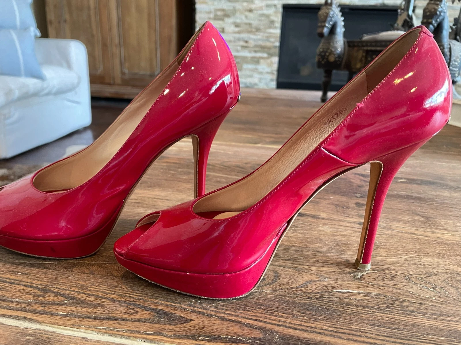 Escarpins à bout ouvert Christian Dior talon haut grande taille 37,5 plate forme rouge chaussures femmes