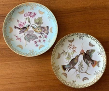 Lot of 2 VTG 7.5" Mitterteich Bavaria Germany Porcelain Bird Plates Gold Edge