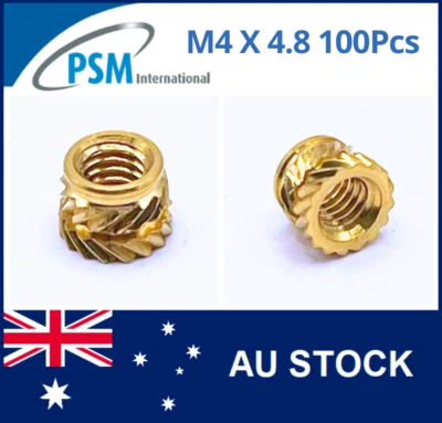 PSM M4 BRASS INSERT FOR PLASTIC SONIC-LOK SL-B-M4X4.8 THREAD KNURLED HEAT SET 100PCS