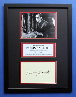 BORIS KARLOFF AUTOGRAPH framed masterly display The Frankenstein