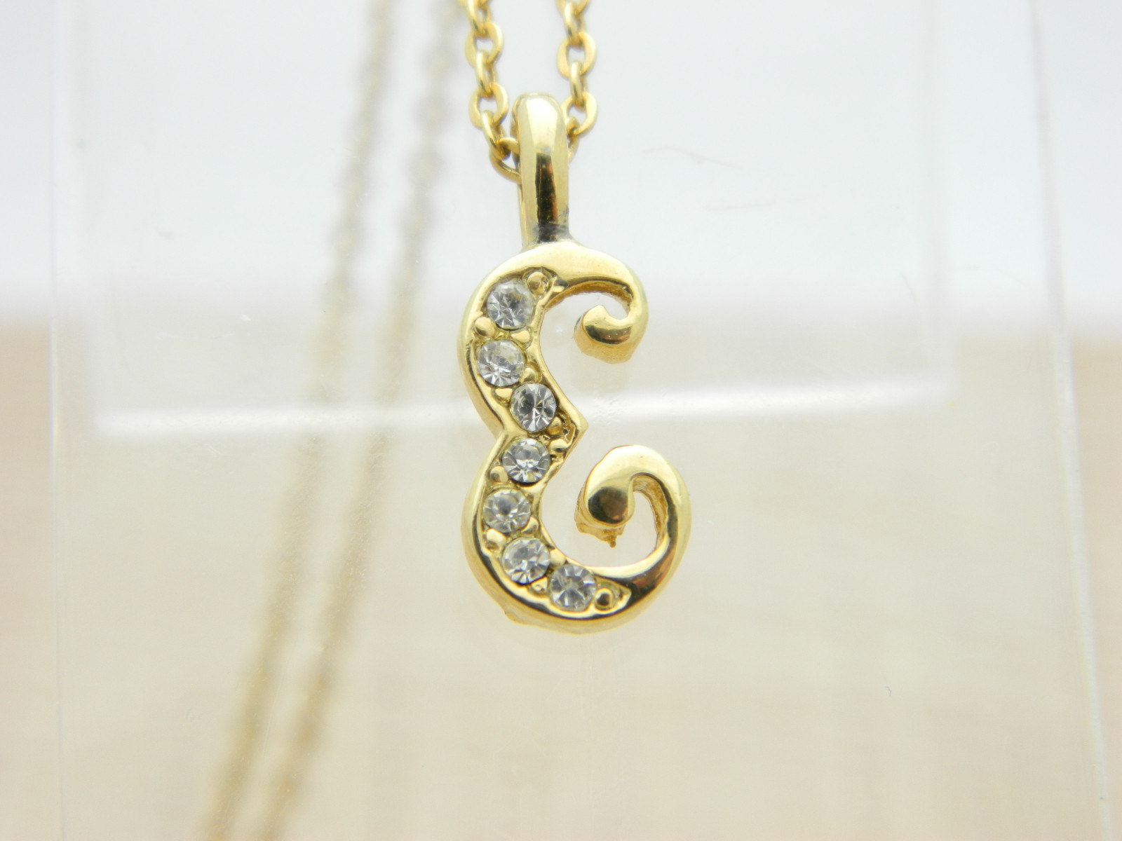 Clear Rhinestone Gold Tone E Initial Pendant Neck… - image 1