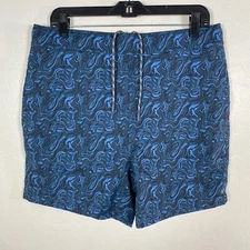 Mack Weldon Swim Trunks Mens Large Blue Lined Drawstring 6" Stretch Tropical