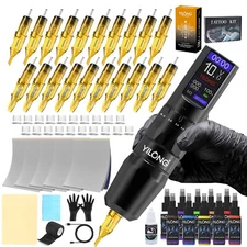 Tattoo Gun Kit Complete Wireless Rotary Pen Machine 1200mAh with Ink Needles