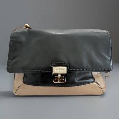 Cole Haan AVA Shoulder Bag tan/black Leather Turn Lock classic vintage RARE
