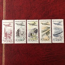 Poland Stamps 1958 MNH Airplane over Towns And Landscapes