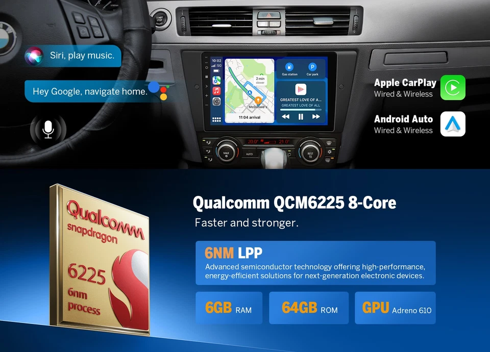 9" Android 13 8-Core Car GPS Stereo Radio CarPlay for BMW E90 E91 E92 335i 328i - Image 4 of 4