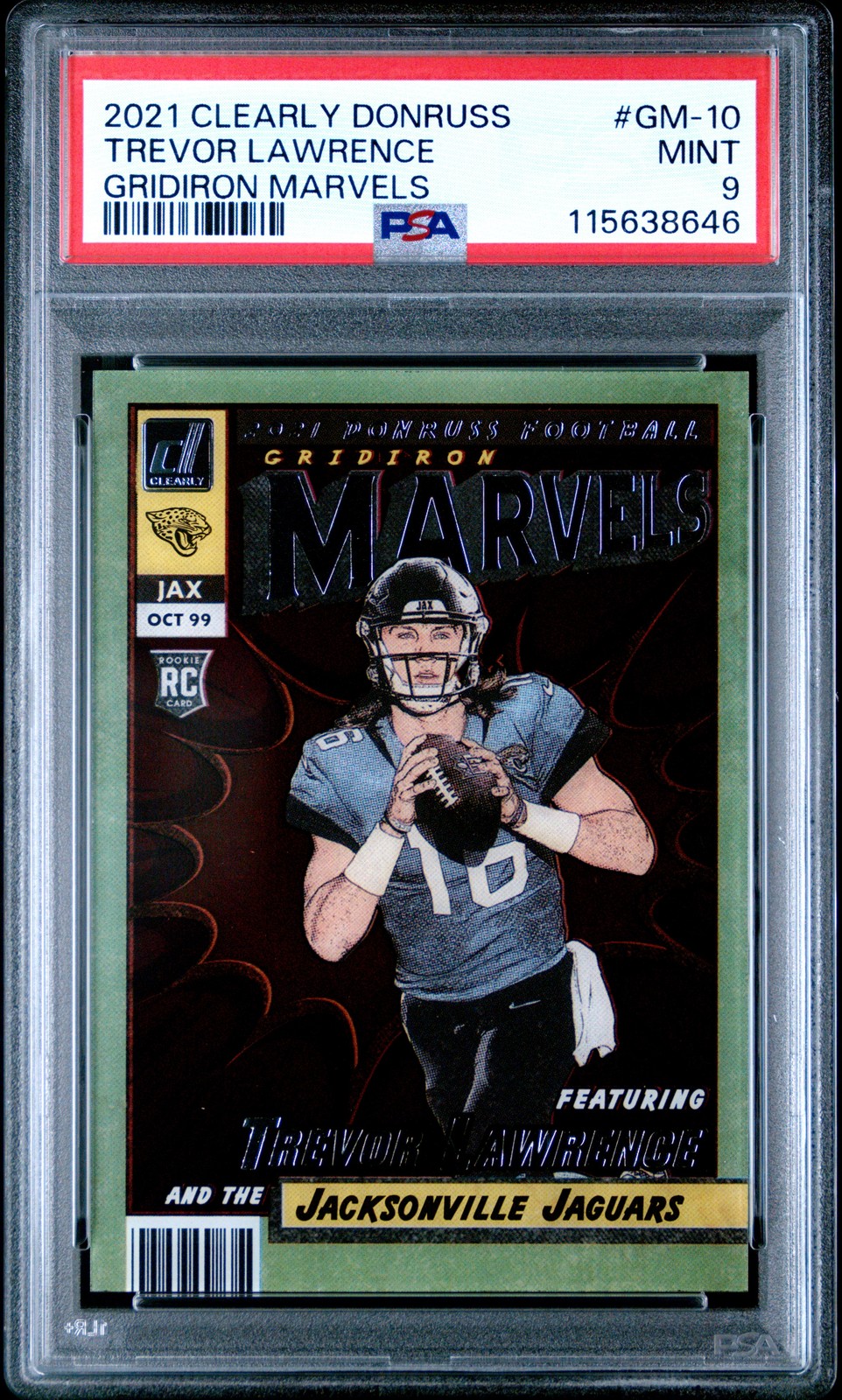 2021 Clearly Donruss Gridiron Marvels Trevor Lawrence Rookie GM-10 PSA 9 Jaguars