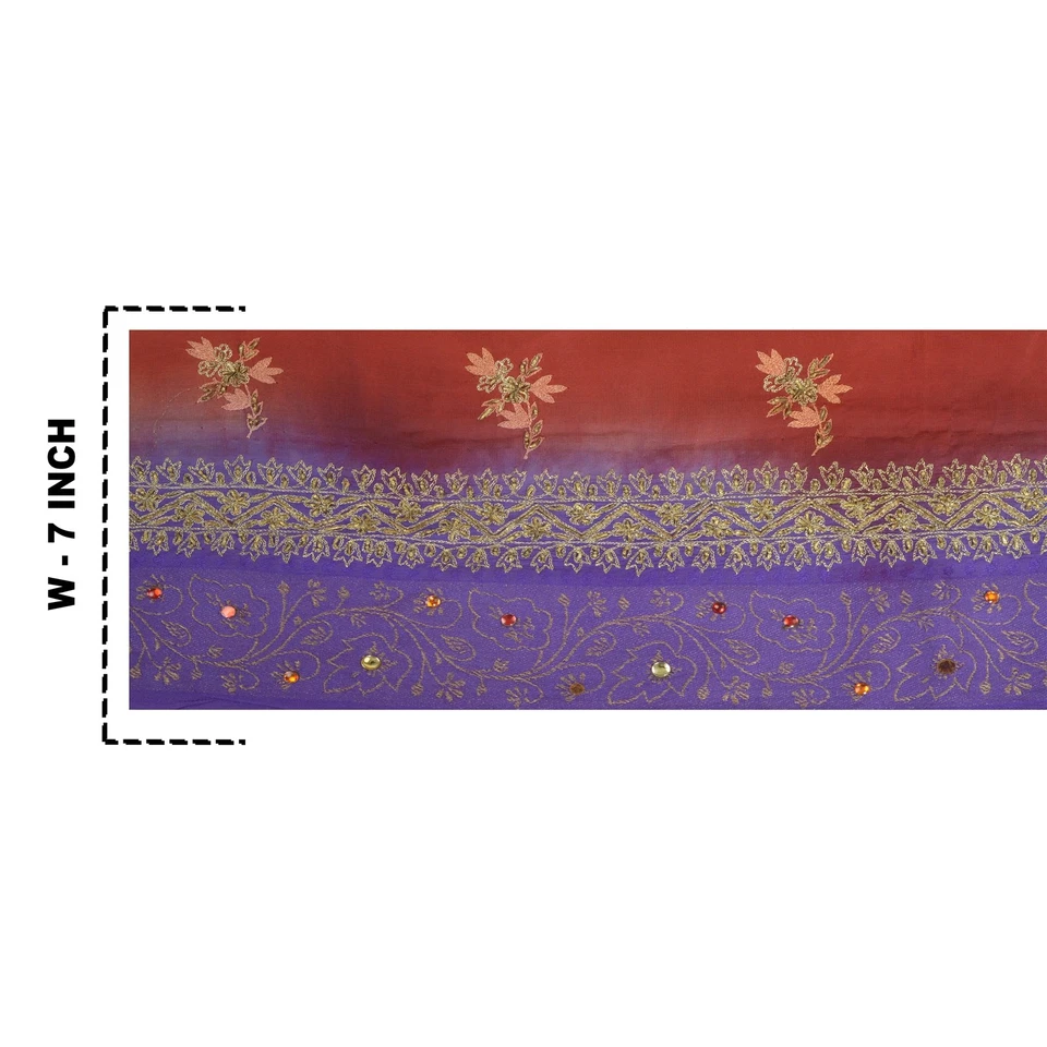 Encaje tejido artesanal con cuentas a mano Sanskriti vintage con borde de 1 yarda Foto 3 de 4