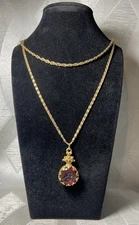 Vintage Goldette Gold Toned Double Strand Red Glass Intaglio Cameo Necklace