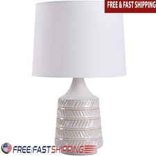 Ceramic Table Lamp W/ Fabric Shade Energy Efficient Rotary Switch 17Inch New