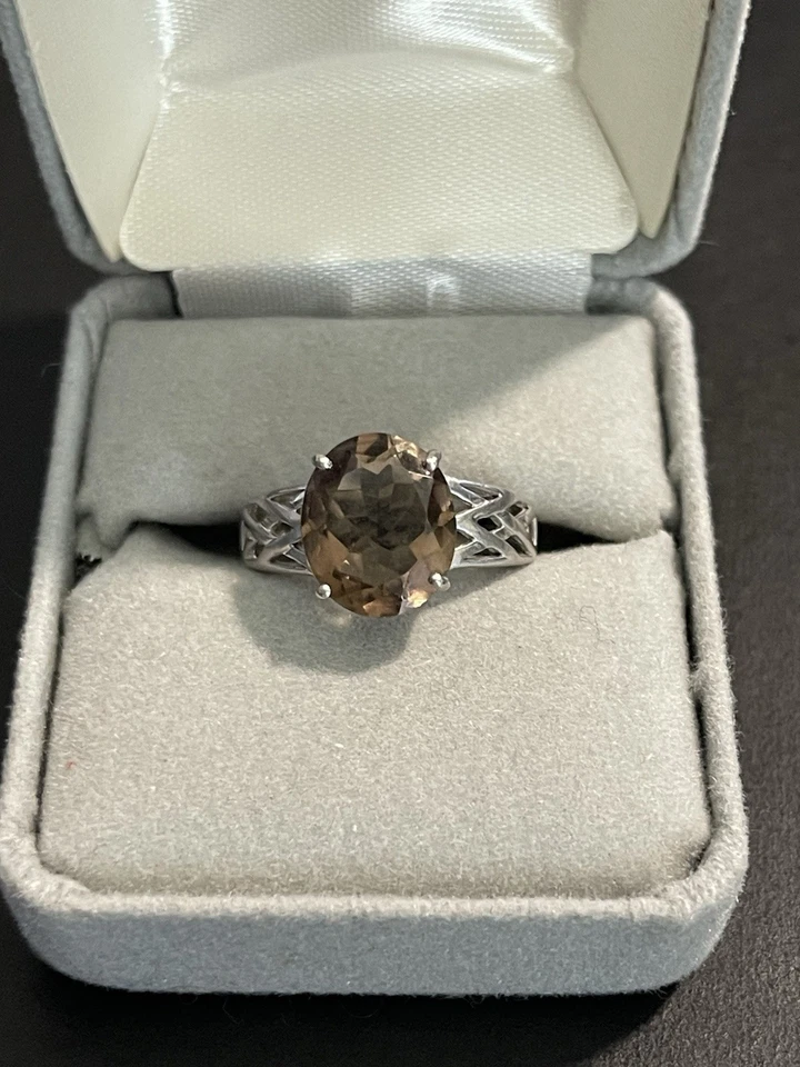 Vintage Sterling Silber Ring 925 Damen Cocktail Event braun Edelstein Gr. 6,5