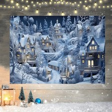 3D Christmas Winter Village Snow Scene Tapestry - Enchanting Snowy Town Wall Han
