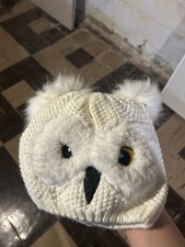 Hedwig Owl White Knit Winter Hat Women Youth Standard Sz Harry Potter 2 Pom Poms